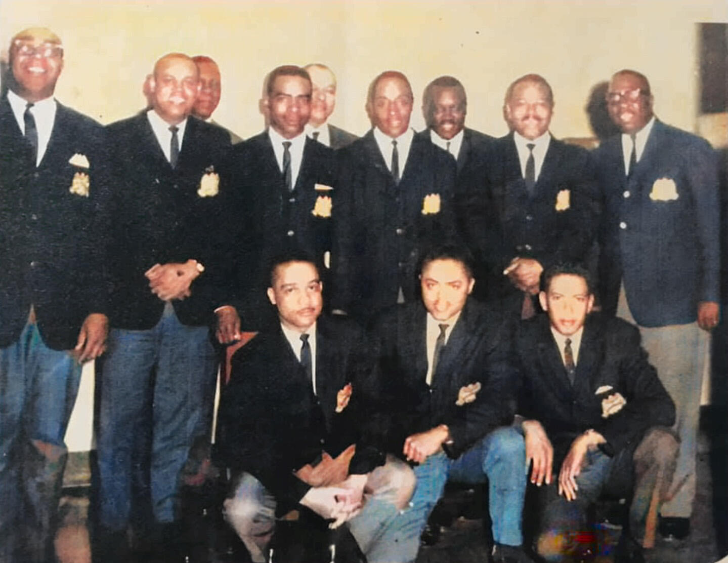 Original members of the Guardians, 1962. Front row: Alfred Cicero, Edgar Robinson, & James “Jim” Murphy.
Middle row: Thomas Fuller, Clyde Rogers, Walter Clark, Marvin “Mutty” Jones, Norman Wallace, & Joe Shaw.
Back Row: Art Williams, Tom Fuller, & Alfred Gaddy, Sr. Credit: Hartford Guardians